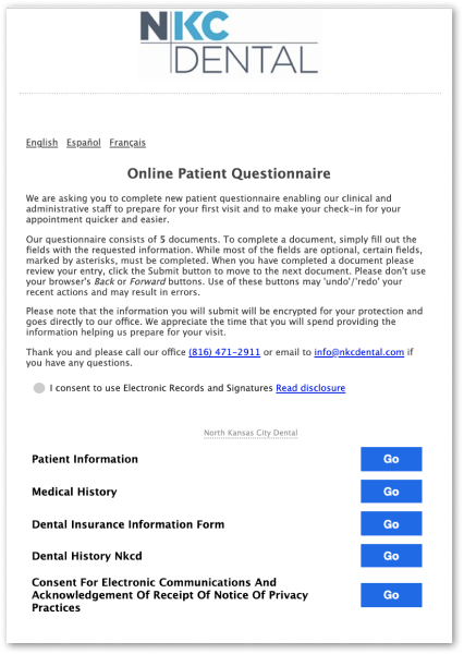 Image of Online Patient Questionnaire  for Adult Patient